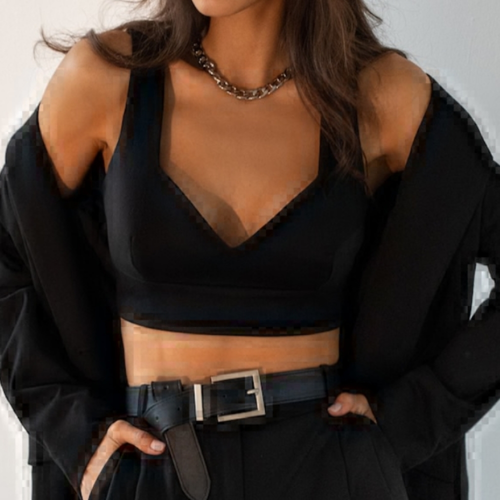 Lichi Blouse Bustier Cropped Top Black
